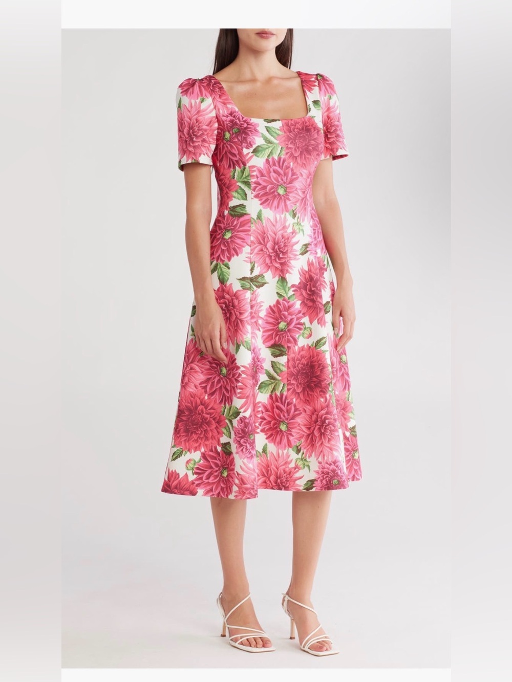 Donna Ricco Pink Floral Square-Neck Midi Dress